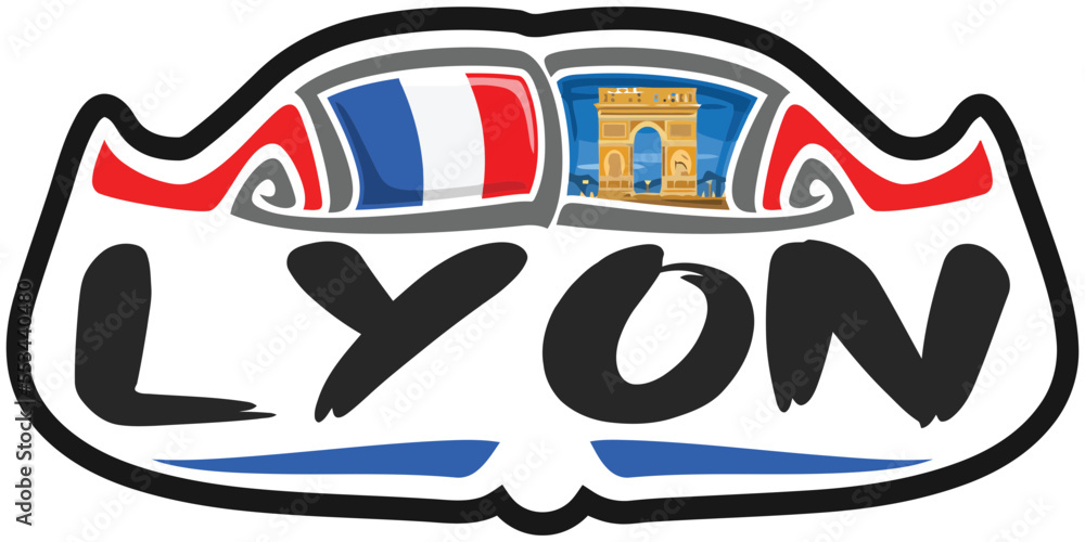Lyon France Flag Travel Souvenir Sticker Skyline Landmark Logo Badge Stamp Seal Emblem SVG EPS