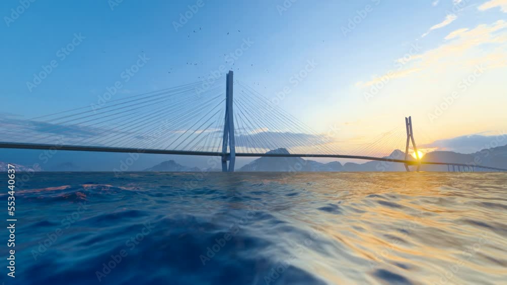 Aerial photography of the cross-sea bridge under the afterglow of the setting sun. Aerial photography of the cross-sea bridge under the afterglow of the setting sun.