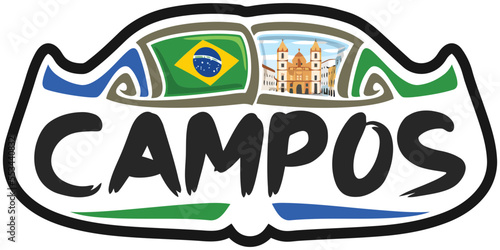 Campos Brazil Flag Travel Souvenir Sticker Skyline Landmark Logo Badge Stamp Seal Emblem SVG EPS