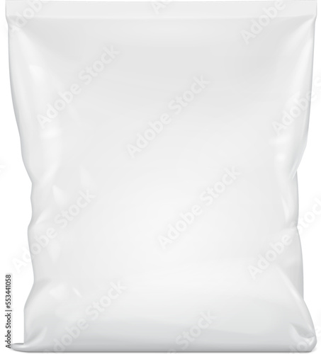 Mockup Blank Foil Food Stand Up Pouch Snack Sachet Bag Packaging. Illustration Isolated On White Background. Mock Up Template Ready For Your Design. Vector EPS10