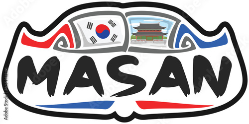 Masan South Korea Flag Travel Souvenir Sticker Skyline Landmark Logo Badge Stamp Seal Emblem SVG EPS