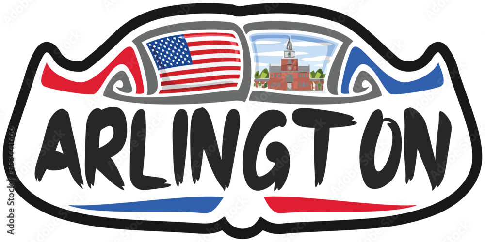 Arlington USA United States Flag Travel Souvenir Sticker Skyline Landmark Logo Badge Stamp Seal