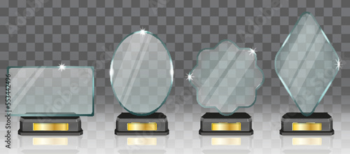 Acrylic glass trophy award set vector prize design