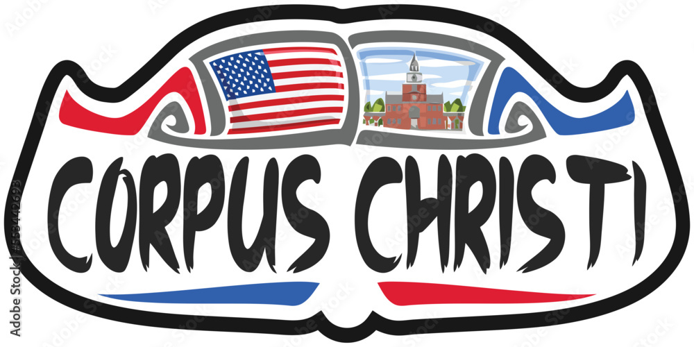Corpus Christi USA United States Flag Travel Souvenir Skyline Landmark Logo Badge Stamp Seal Emblem
