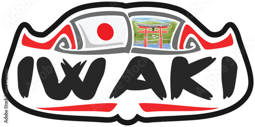 Iwaki Japan Flag Travel Souvenir Sticker Skyline Landmark Logo Badge Stamp Seal Emblem EPS