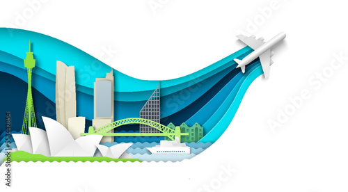 Australia travel paper cut 3d vector illustration