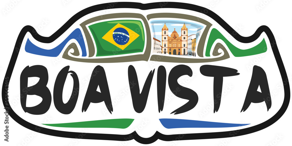 Boa Vista Brazil Flag Travel Souvenir Sticker Skyline Landmark Logo Badge Stamp Seal Emblem EPS