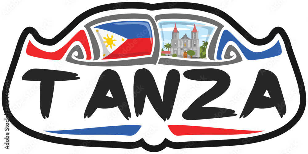 Tanza Philippines Flag Travel Souvenir Sticker Skyline Landmark Logo Badge Stamp Seal Emblem EPS