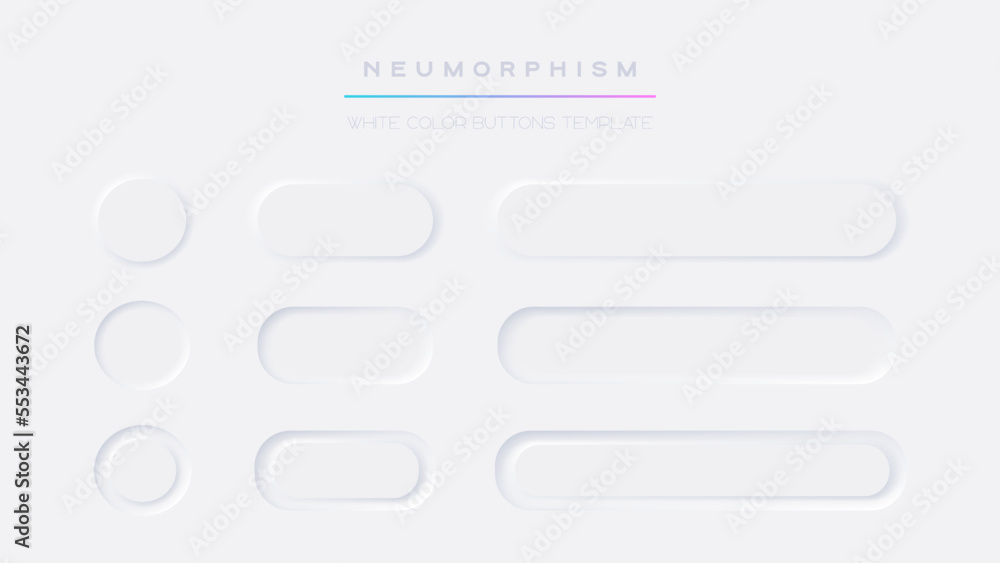 White button Neumorphism design elements vector set. Realistic modern ui buttons collection. Element for Application or Web design