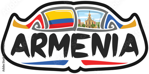 Armenia Colombia Flag Travel Souvenir Sticker Skyline Landmark Logo Badge Stamp Seal Emblem EPS