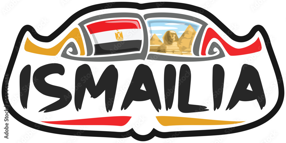 Ismailia Egypt Flag Travel Souvenir Sticker Skyline Landmark Logo Badge Stamp Seal Emblem EPS