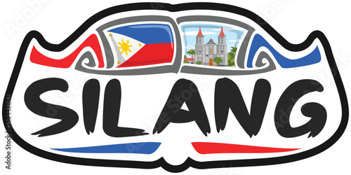 Silang Philippines Flag Travel Souvenir Sticker Skyline Landmark Logo Badge Stamp Seal Emblem EPS