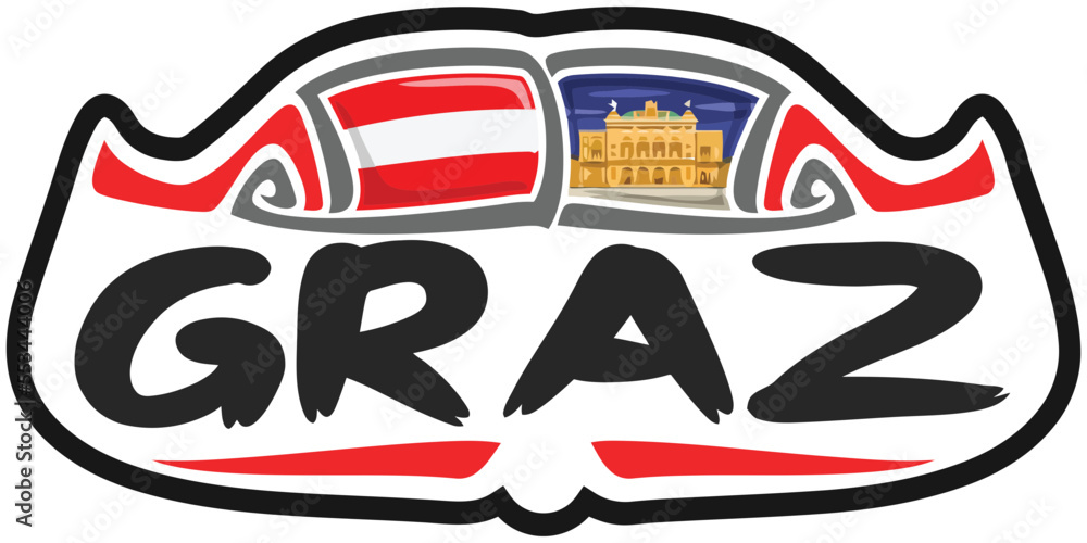 Graz Austria Flag Travel Souvenir Sticker Skyline Landmark Logo Badge Stamp Seal Emblem EPS