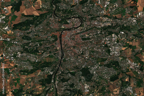 High resolution satellite image of Prague, the capital and largest city in the Czech Republic- contains modified Copernicus Sentinel Data (2022)