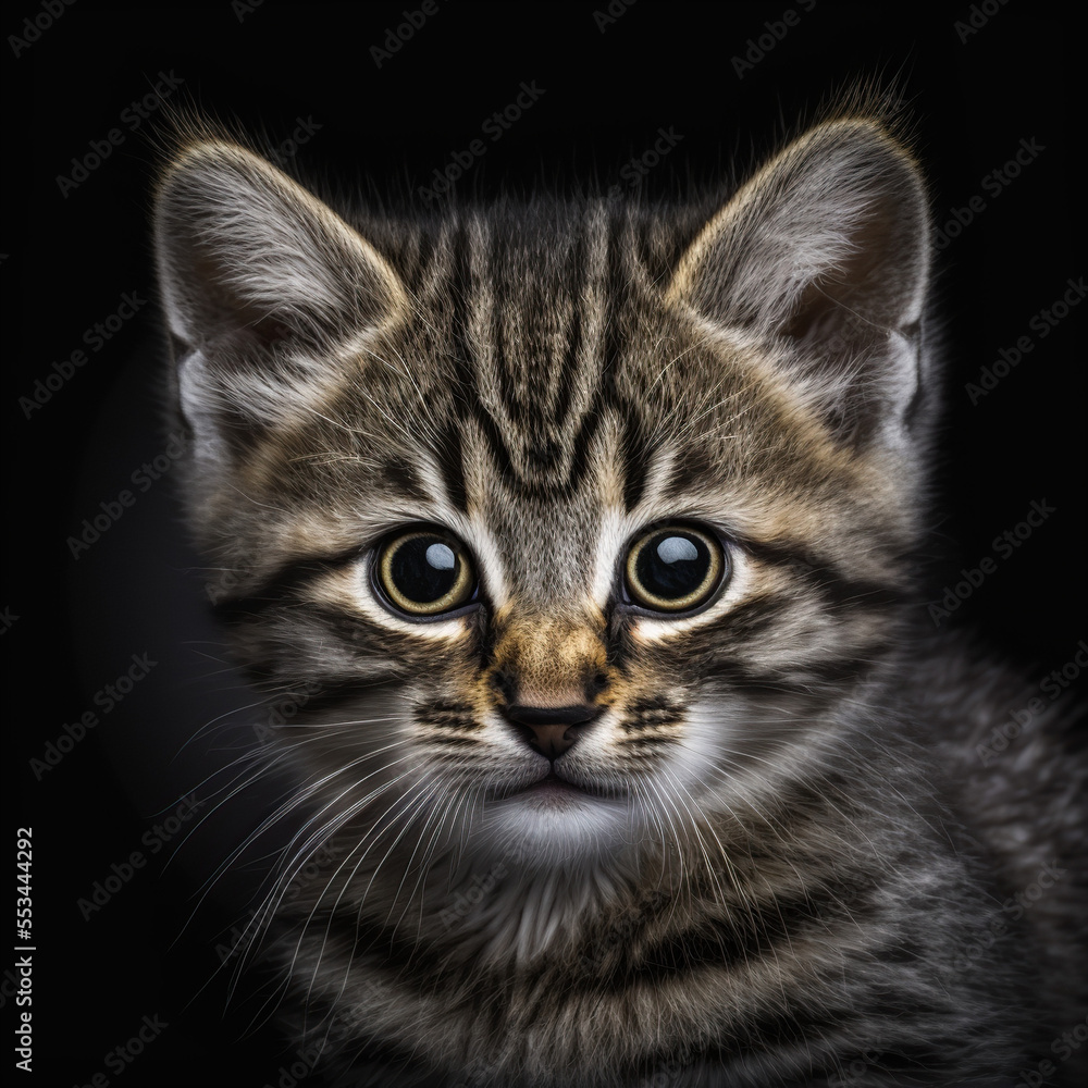 closeup portrait of a tabby kitten
