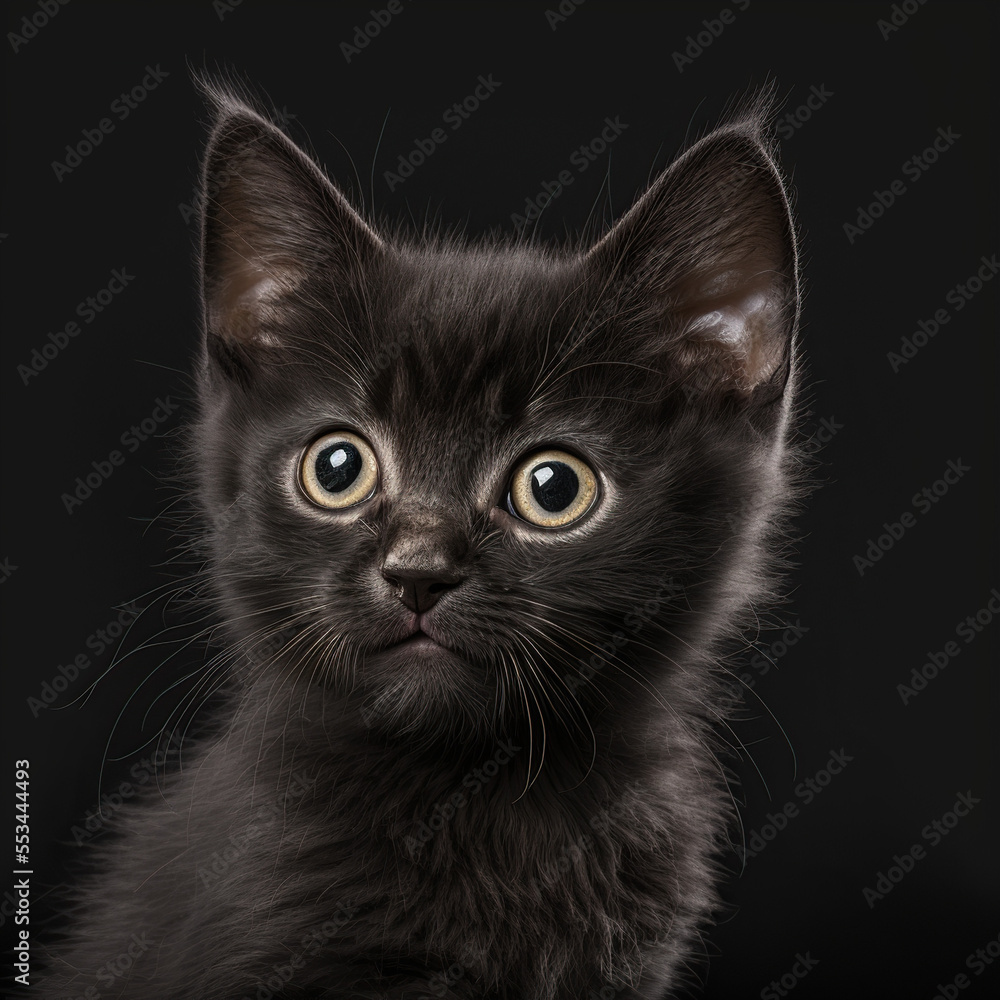 closeup portrait of a black kitten