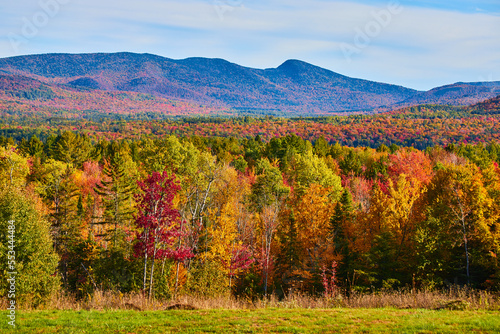 New York peak fall landscape in mountains with forest edge in front