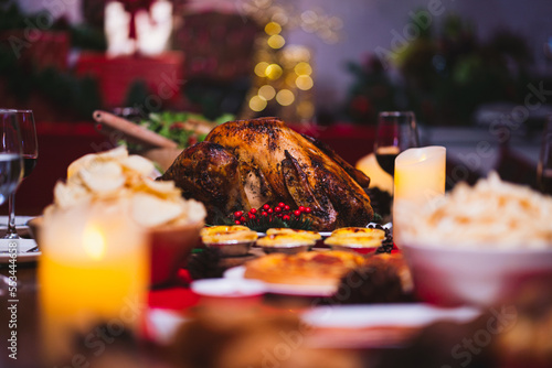 Fototapeta Naklejka Na Ścianę i Meble -  Christmas turkey. Thanksgiving table served with turkey.