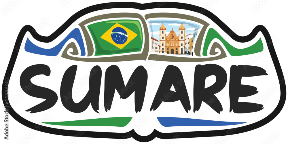Sumare Brazil Flag Travel Souvenir Sticker Skyline Landmark Logo Badge Stamp Seal Emblem EPS