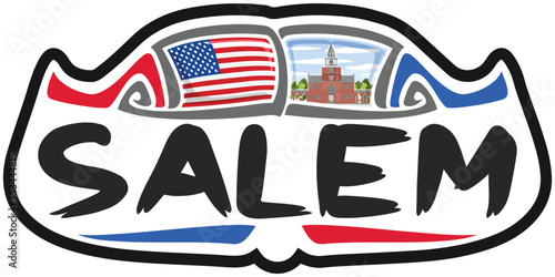 Salem USA United States Flag Travel Souvenir Sticker Skyline Landmark Logo Badge Stamp Seal Emblem