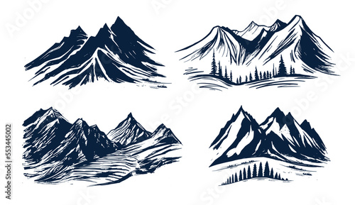 Mountain landscape, sketch style, vector illustrations	
