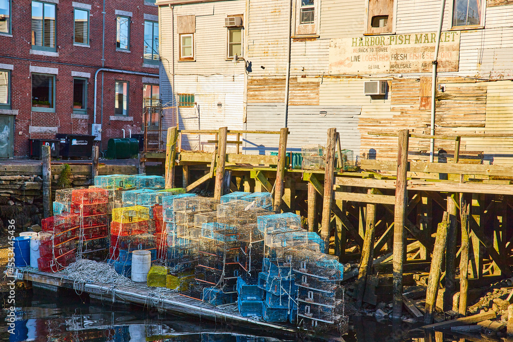 Lobster fishing in Portland Maine with crates