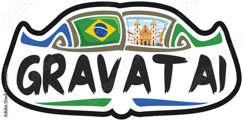Gravatai Brazil Flag Travel Souvenir Sticker Skyline Landmark Logo Badge Stamp Seal Emblem Coat of Arms Vector Illustration SVG EPS
