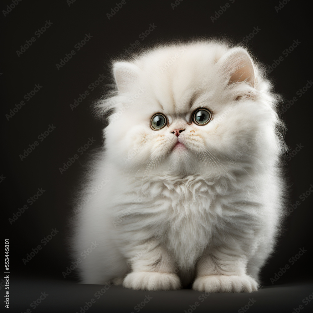 closeup portrait of a white persian kitten