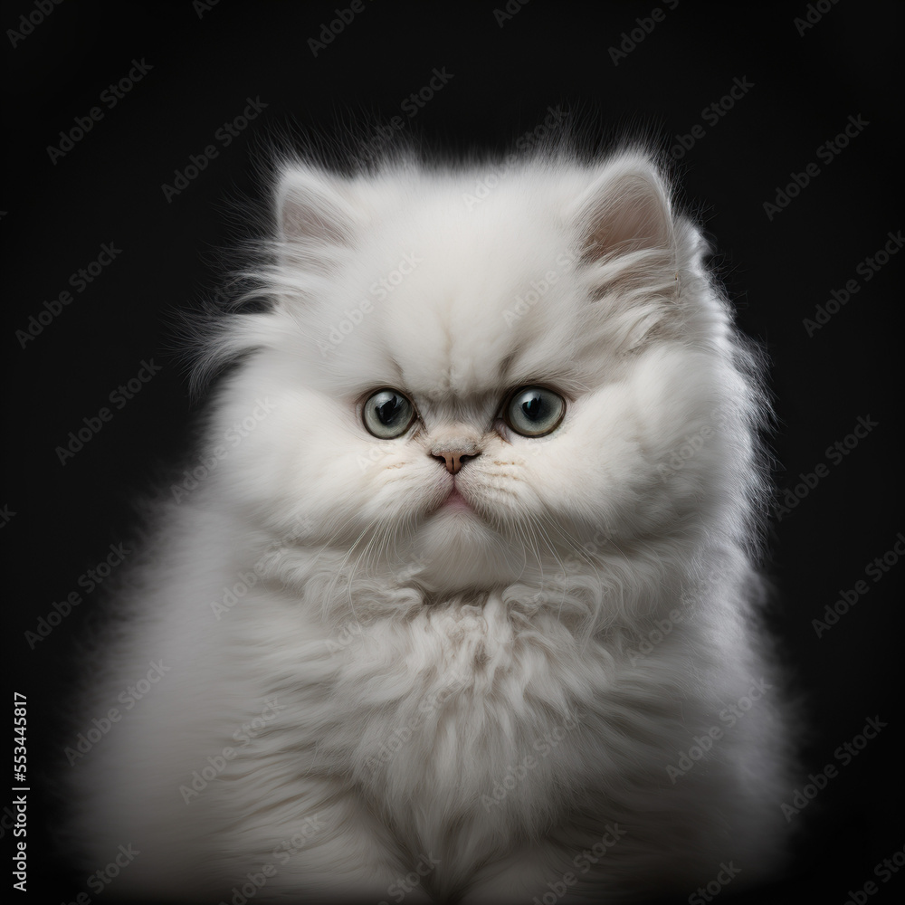closeup portrait of a white persian kitten