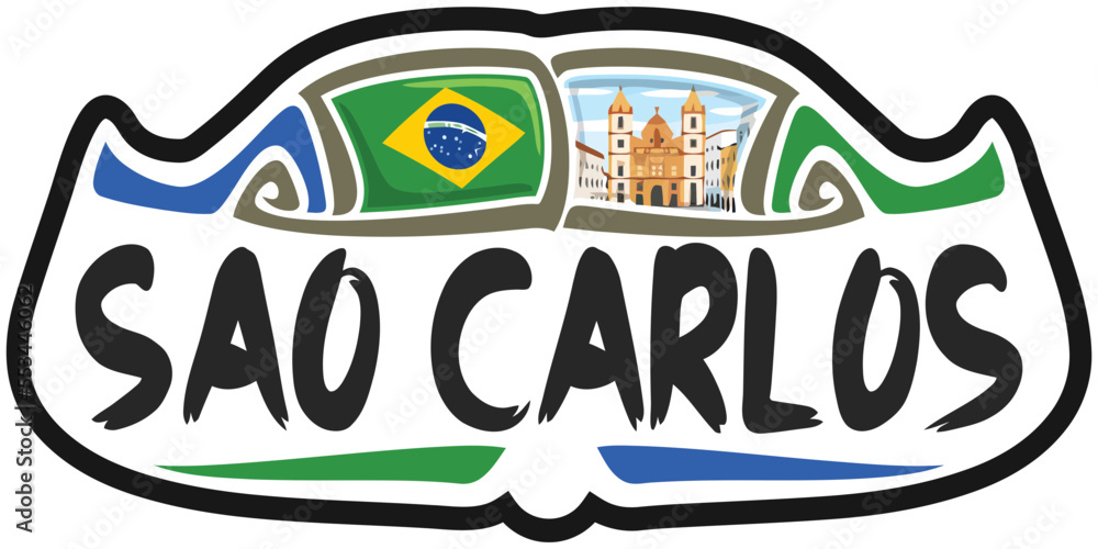 Sao Carlos Brazil Flag Travel Souvenir Sticker Skyline Landmark Logo Badge Stamp Seal Emblem Coat of Arms Vector Illustration SVG EPS