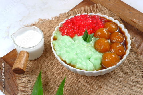 Mix of Indonesian Dessert Porridge : Biji Salak, Bubur Mutiara and Bubur Sumsum.is often found during Ramadan. 
