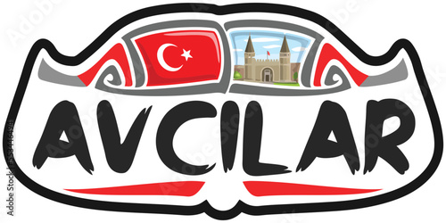 Avcilar Turkey Flag Travel Souvenir Sticker Skyline Landmark Logo Badge Stamp Seal Emblem Coat of Arms Vector Illustration SVG EPS photo