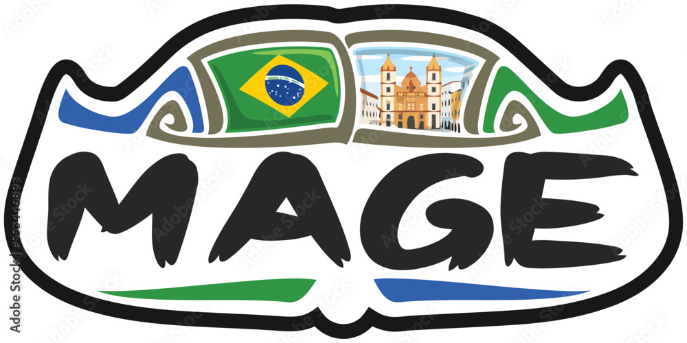 Mage Brazil Flag Travel Souvenir Sticker Skyline Landmark Logo Badge Stamp Seal Emblem Coat of Arms Vector Illustration SVG EPS