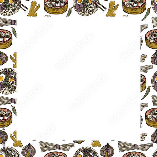 Vector food template, Panasian cuisine frame. Asian food.