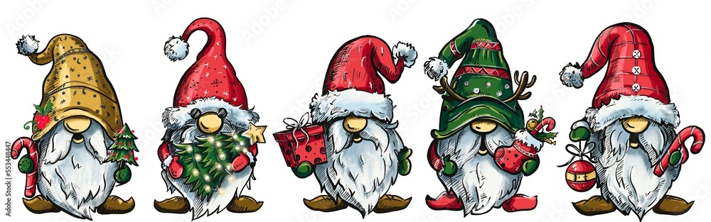 Set Of Merry Christmas With Cute Gnomes Santa Claus Banner Design. Cute Cartoon Illustration Set Of Merry Christmas With Cute Gnomes Santa Claus Banner Design. Cute Cartoon Illustration