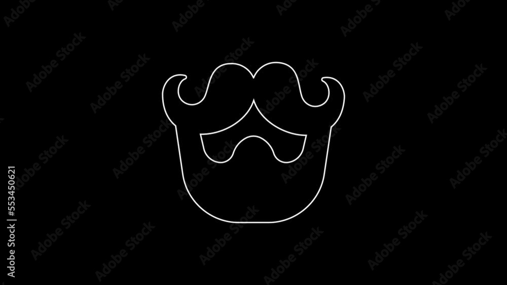 White line Mustache and beard icon isolated on black background. Barbershop symbol. Facial hair style. 4K Video motion graphic animation White line Mustache and beard icon isolated on black background. Barbershop symbol. Facial hair style. 4K Video motion graphic animation