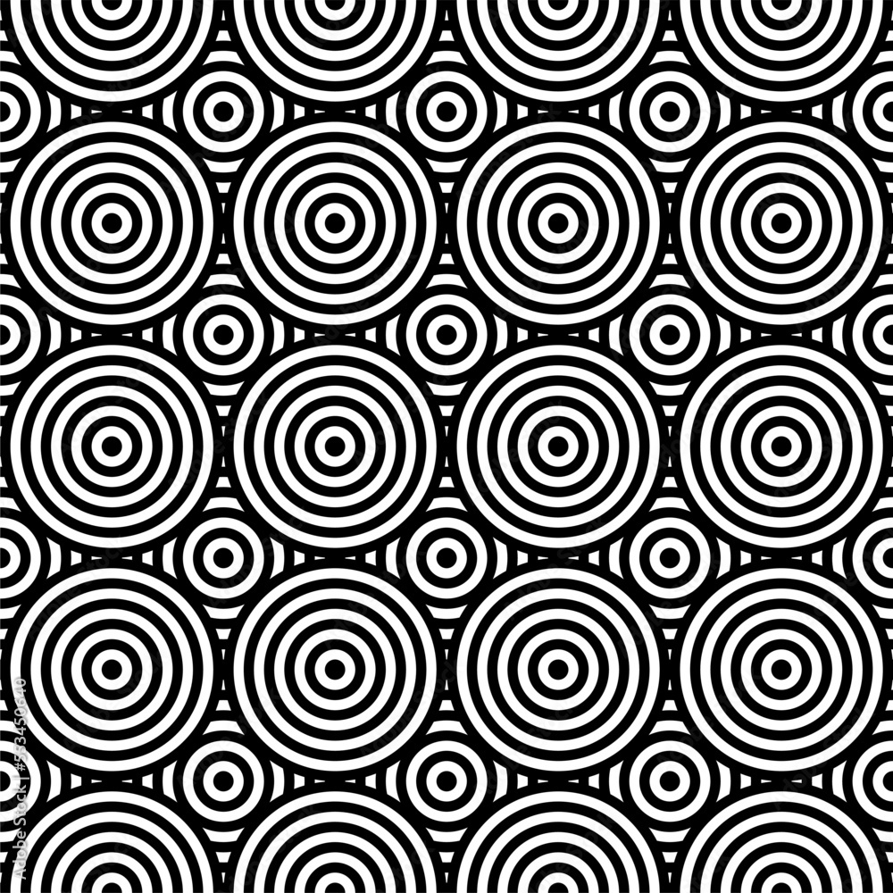 Abstract Rounded line art seamless pattern in black and white.Black and white geometric circle impossible background seamless pattern. Round vector illustration for greeting cards.Seamless circle.