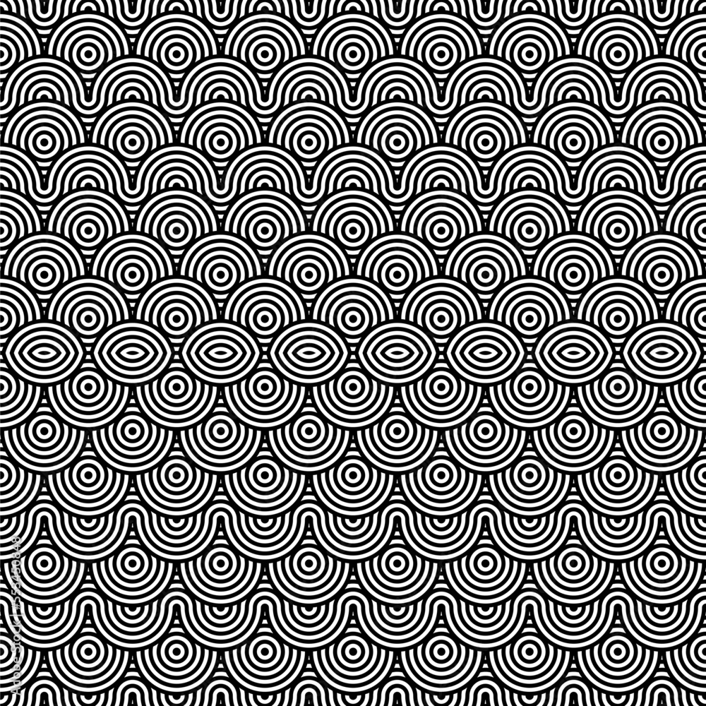 Vector Seamless Black and White Organic Curved Lines Hexagonal Geometric Pattern.Vector Seamless Black And White Hexagon Rectangle Line Grid Halftone Pattern.Arabic geometric texture.