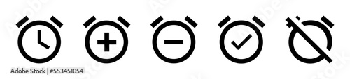 Clock or stopwatch icons set. activate or deactivate the alarm signal. vector icons set eps10