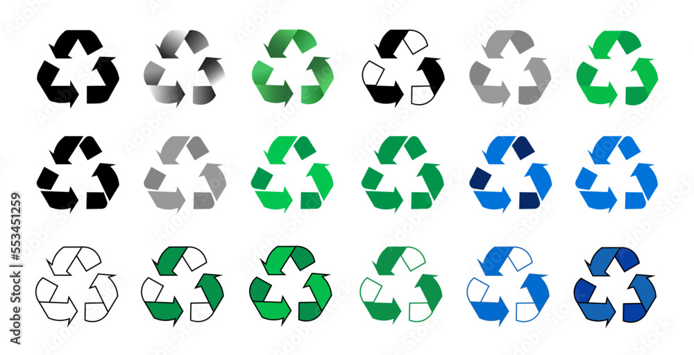 icon set of garbage recycling symbol of different shapes eps10 icon set of garbage recycling symbol of different shapes eps10