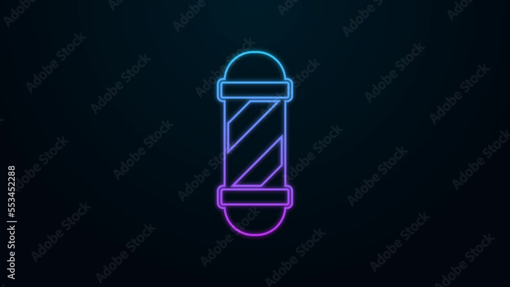 Glowing neon line Classic Barber shop pole icon isolated on black background. Barbershop pole symbol. 4K Video motion graphic animation Glowing neon line Classic Barber shop pole icon isolated on black background. Barbershop pole symbol. 4K Video motion graphic animation