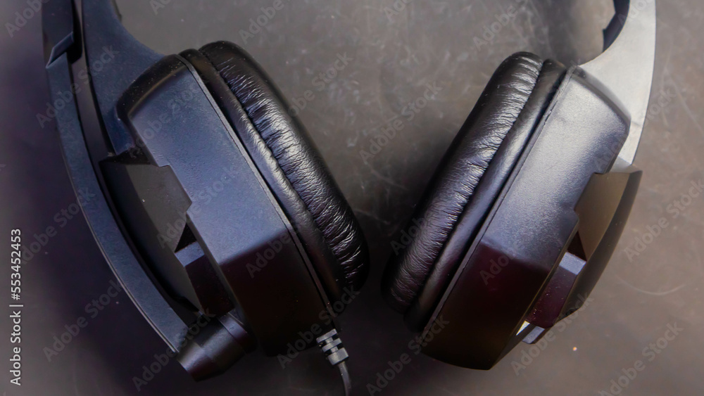 black headset isolated black background black headset isolated black background