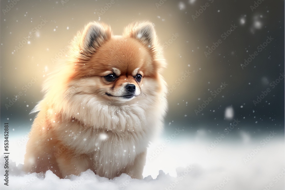 pomeranian in snow pomeranian in snow