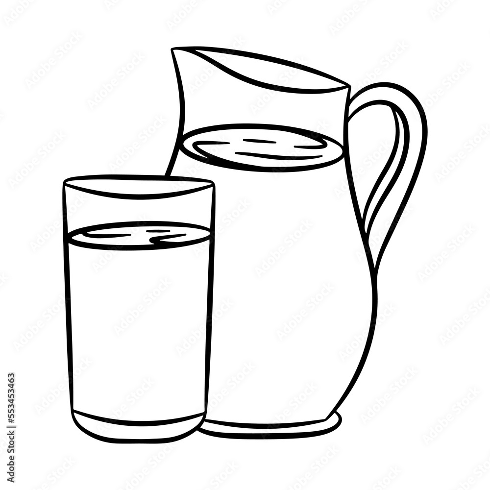 Jug and glass of milk contour Jug and glass of milk contour