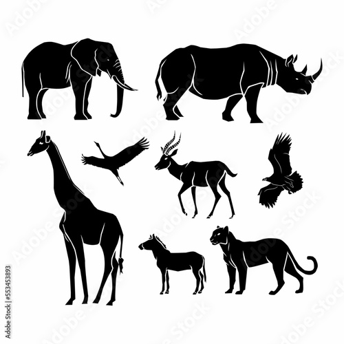 silhouettes of animals of the african jungle