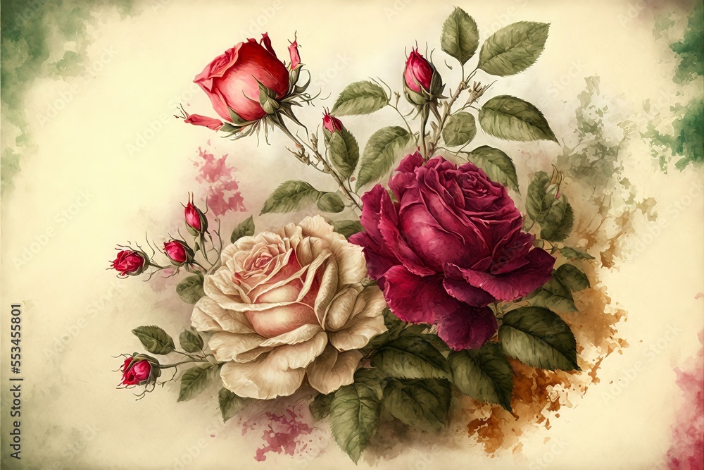 vintage background with roses, generative art 