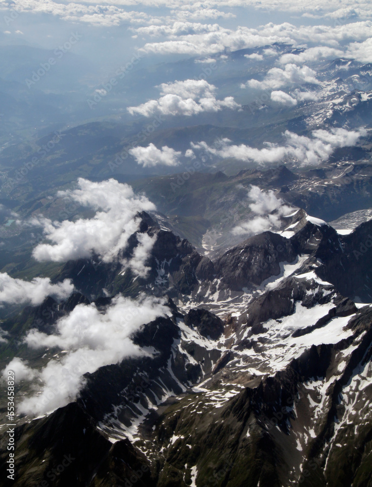 Beautiful view of the alps from a plane