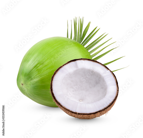 Coconut with leaves isolated on transparent background (.PNG)