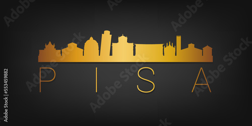 Gold Skyline City Silhouette Vector. Golden Design Luxury Style Icon Symbols. Travel and Tourism Famous Buildings.