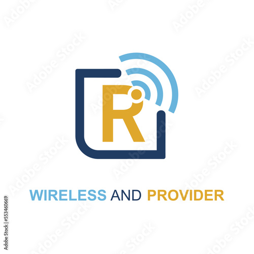 Initial R Letter with WIFI icon for Provider service company logo design idea template